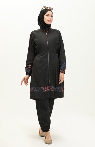 Elif Okur Maillot De Bain Micro Hijab Entièrement Couvert Noir Nid D`abeille 7522 7522