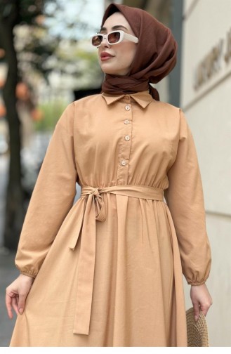 Svt2475 Yakalı Mevlana Elbise-Camel