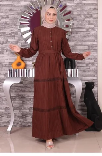 Spitzendetailkleid Braun 19141 14675