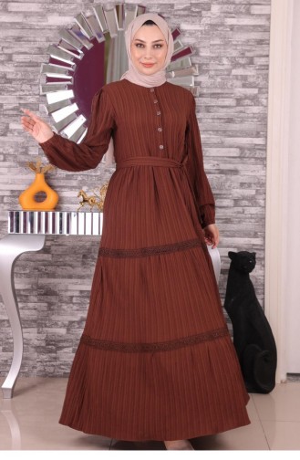 Dantel Detaylı Elbise Kahverengi 19141