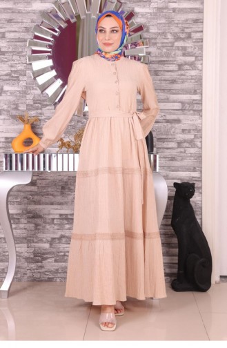 Beige Hijab Dress 14677