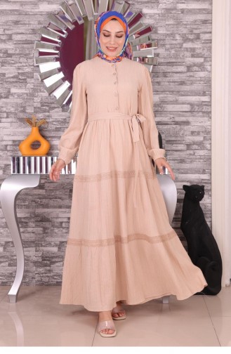 Beige Hijab Dress 14677