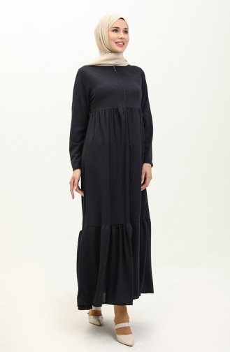 Shirred Zippered Abaya 0695-01 Dark Blue 0695-01