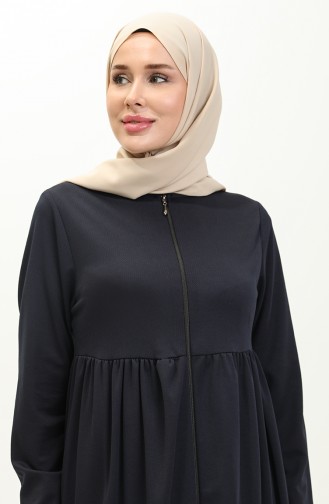 Shirred Zippered Abaya 0695-01 Dark Blue 0695-01