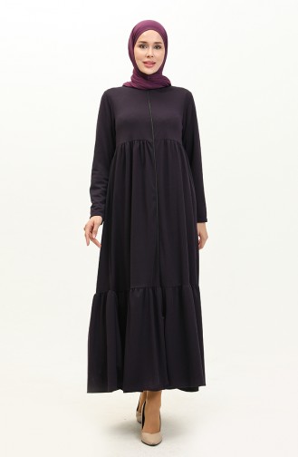 Shirred Zippered Abaya 0695-02 Purple 0695-02