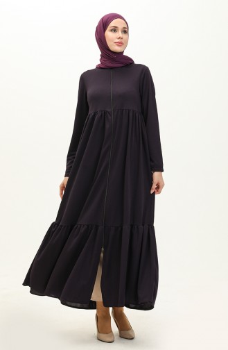 Geraffte Abaya Mit Reißverschluss 0695-02 Lila 0695-02