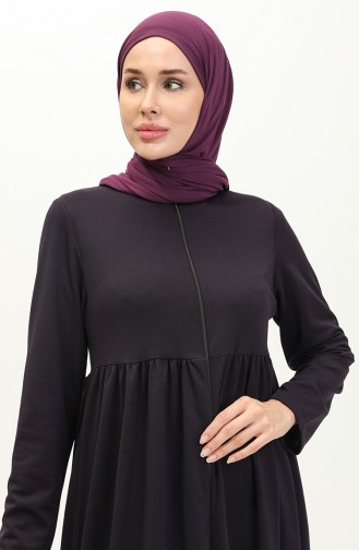 Shirred Zippered Abaya 0695-02 Purple 0695-02