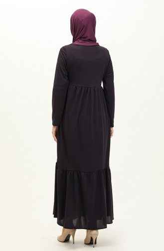 Shirred Zippered Abaya 0695-02 Purple 0695-02