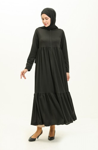 Shirred Zippered Abaya 0695-03 Black 0695-03