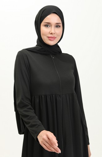 Geraffte Abaya Mit Reißverschluss 0695-03 Schwarz 0695-03