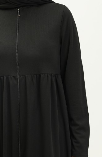 Verzamelde Abaya Met Ritssluiting 0695-03 Zwart 0695-03