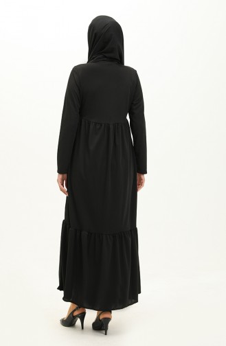 Shirred Zippered Abaya 0695-03 Black 0695-03