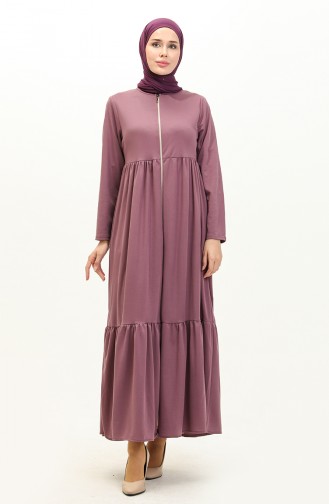 Verzamelde Abaya Met Ritssluiting 0695-04 Donker Lila 0695-04