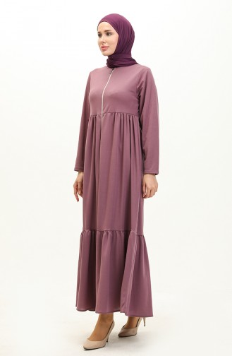 Verzamelde Abaya Met Ritssluiting 0695-04 Donker Lila 0695-04