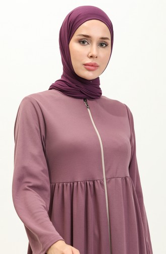 Abaya Froncee A Fermeture 0695-04 Lilas Foncé 0695-04