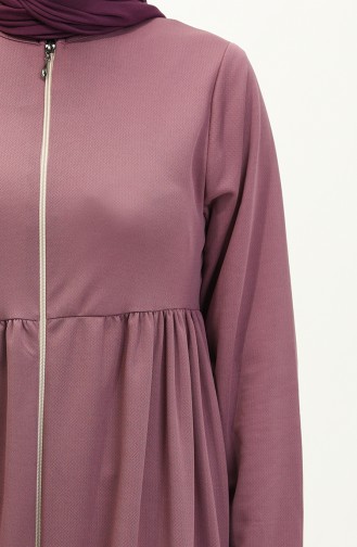 Shirred Zippered Abaya 0695-04 Dark Lilac 0695-04