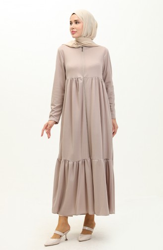 Verzamelde Abaya Met Ritssluiting 0695-05 Beige 0695-05