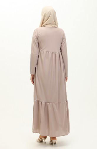 Shirred Zippered Abaya 0695-05 Beige 0695-05