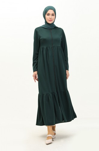 Abaya Froncee A Fermeture 0695-06 Vert Emeraude 0695-06