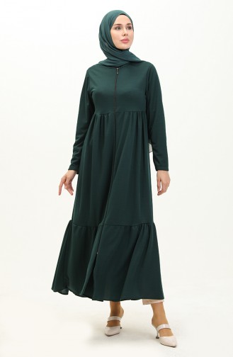 Abaya Froncee A Fermeture 0695-06 Vert Emeraude 0695-06