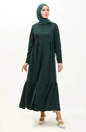 Abaya Froncee A Fermeture 0695-06 Vert Emeraude 0695-06