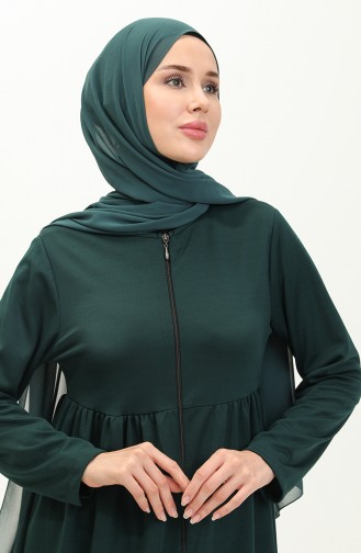 Shirred Zippered Abaya 0695-06 Emerald Green 0695-06