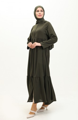 Shirred Zippered Abaya 0695-07 Khaki 0695-07