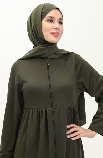 Geraffte Abaya Mit Reißverschluss 0695-07 Khaki 0695-07