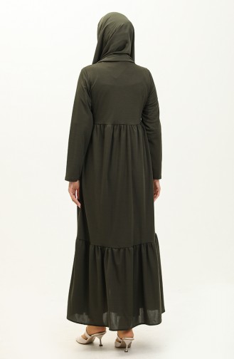 Shirred Zippered Abaya 0695-07 Khaki 0695-07