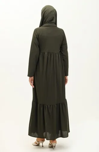 Geraffte Abaya Mit Reißverschluss 0695-07 Khaki 0695-07