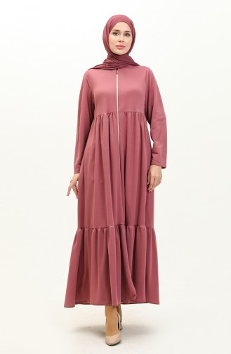 Shirred Zippered Abaya 0695-08 Dried Rose 0695-08