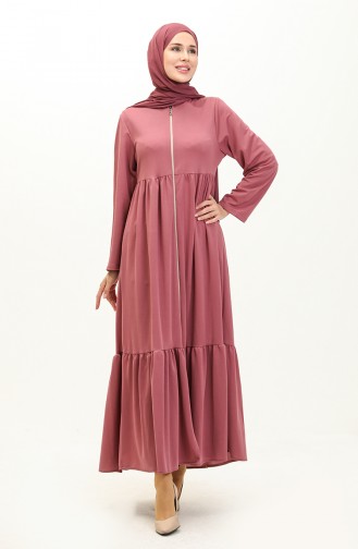 Abaya A Fermeture Et Fronces 0695-08 Rose Poudré 0695-08