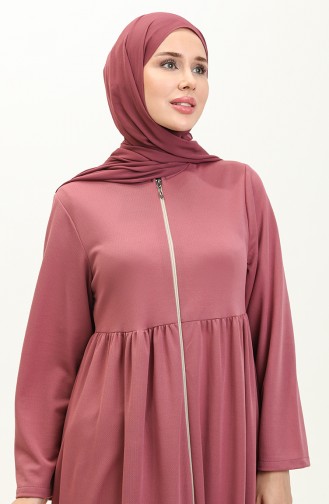 Shirred Zippered Abaya 0695-08 Dried Rose 0695-08