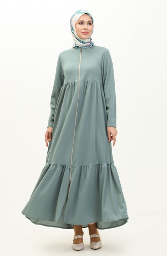 Abaya Froncee A Fermeture 0695-09 Vert Menthe 0695-09