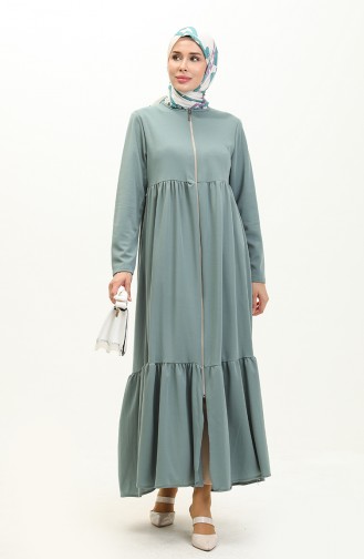 Shirred Zippered Abaya 0695-09 Mint Green 0695-09