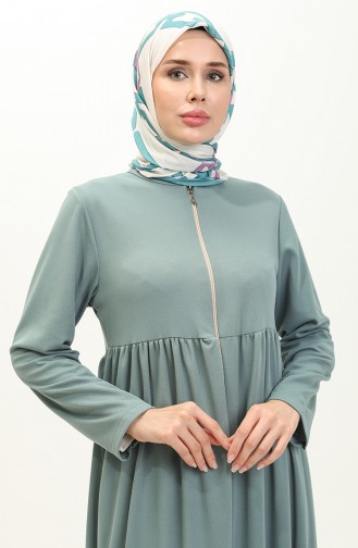 Abaya Froncee A Fermeture 0695-09 Vert Menthe 0695-09