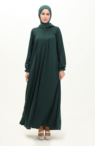 Abaya à Fermeture 0702-01 Vert Emeraude 0702-01