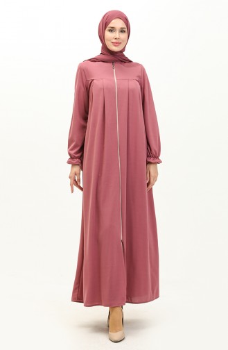 Abaya à Fermeture 0702-02 Rose Pâle 0702-02