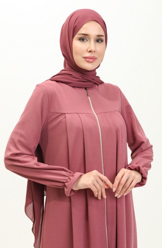 Yoke Zippered Abaya 0702-02 Dried Rose 0702-02