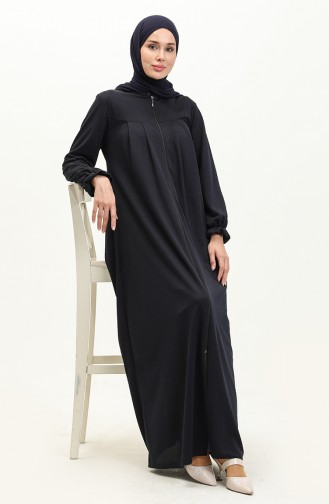 Abaya à Fermeture 0702-03 Bleu Marine 0702-03