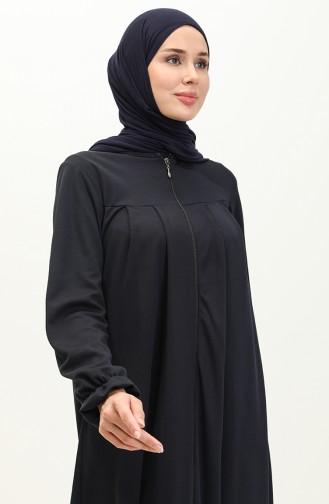 Abaya à Fermeture 0702-03 Bleu Marine 0702-03