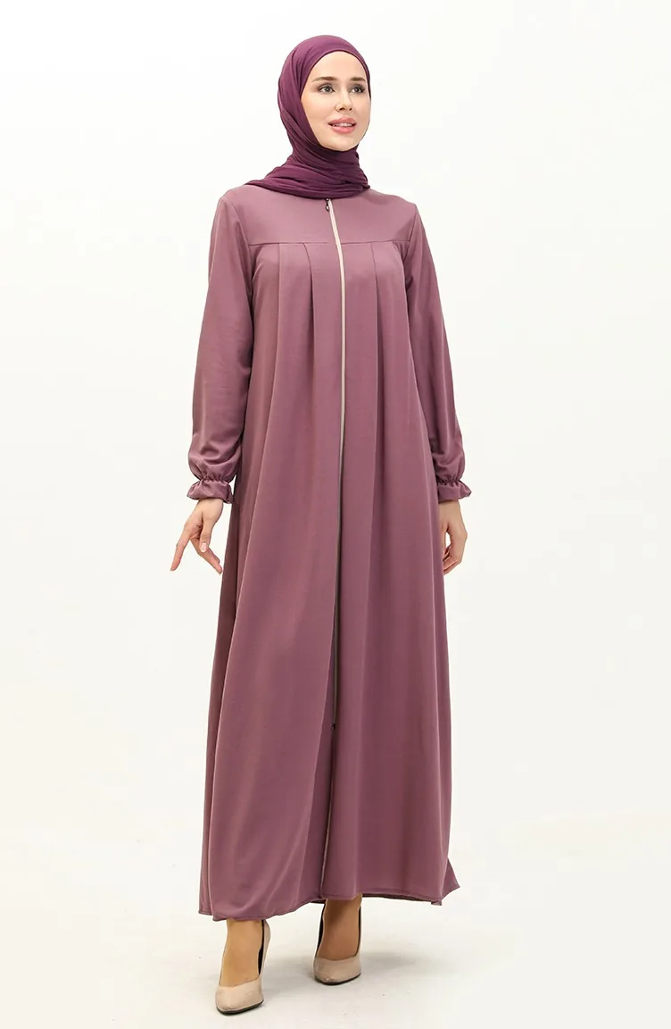 Yoke  Zippered Abaya 0702-04 Dark Lilac 0702-04