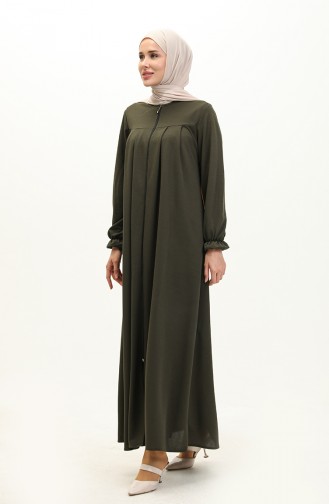 Yoke and Zippered Abaya 0702-05 Khaki 0702-05