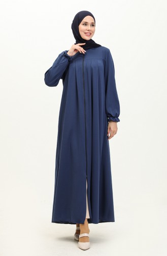 Yoke And Zippered Abaya 0702-07 Indigo 0702-07