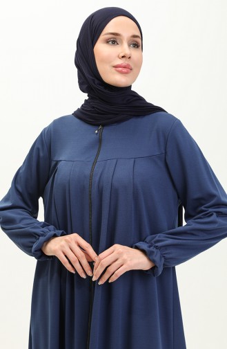 Yoke And Zippered Abaya 0702-07 Indigo 0702-07