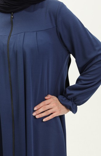 Yoke And Zippered Abaya 0702-07 Indigo 0702-07