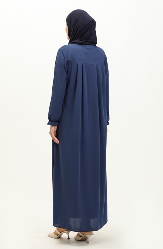 Yoke And Zippered Abaya 0702-07 Indigo 0702-07