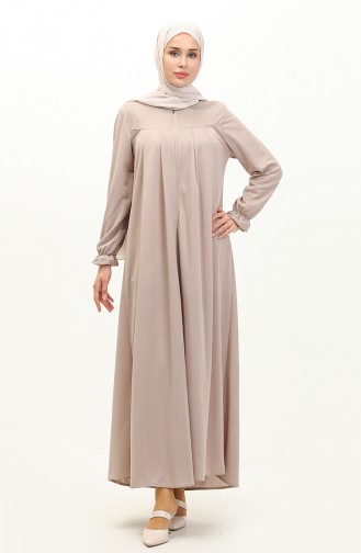 Yoke And Zippered Abaya 0702-08 Beige 0702-08