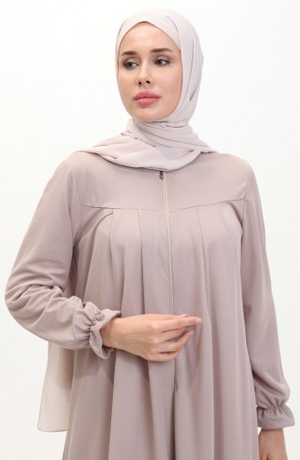 Yoke And Zippered Abaya 0702-08 Beige 0702-08