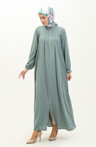 Yoke And Zippered Abaya 0702-09 Mint Green 0702-09